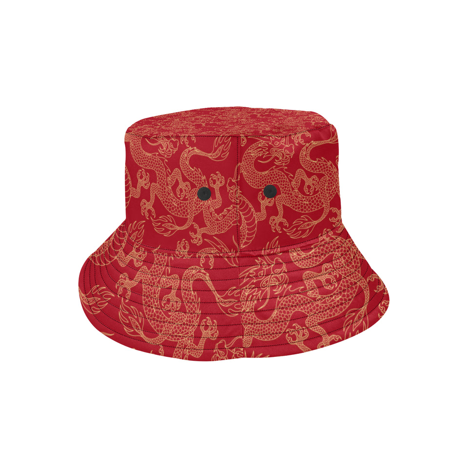 Gold dragons red background Unisex Bucket Hat
