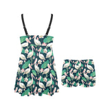 Pelican Pattern Print Design 03 Chest Sexy Pleated Two Piece Swim Dress