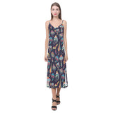 Colorful mushroom pattern V-Neck Open Fork Long Dress