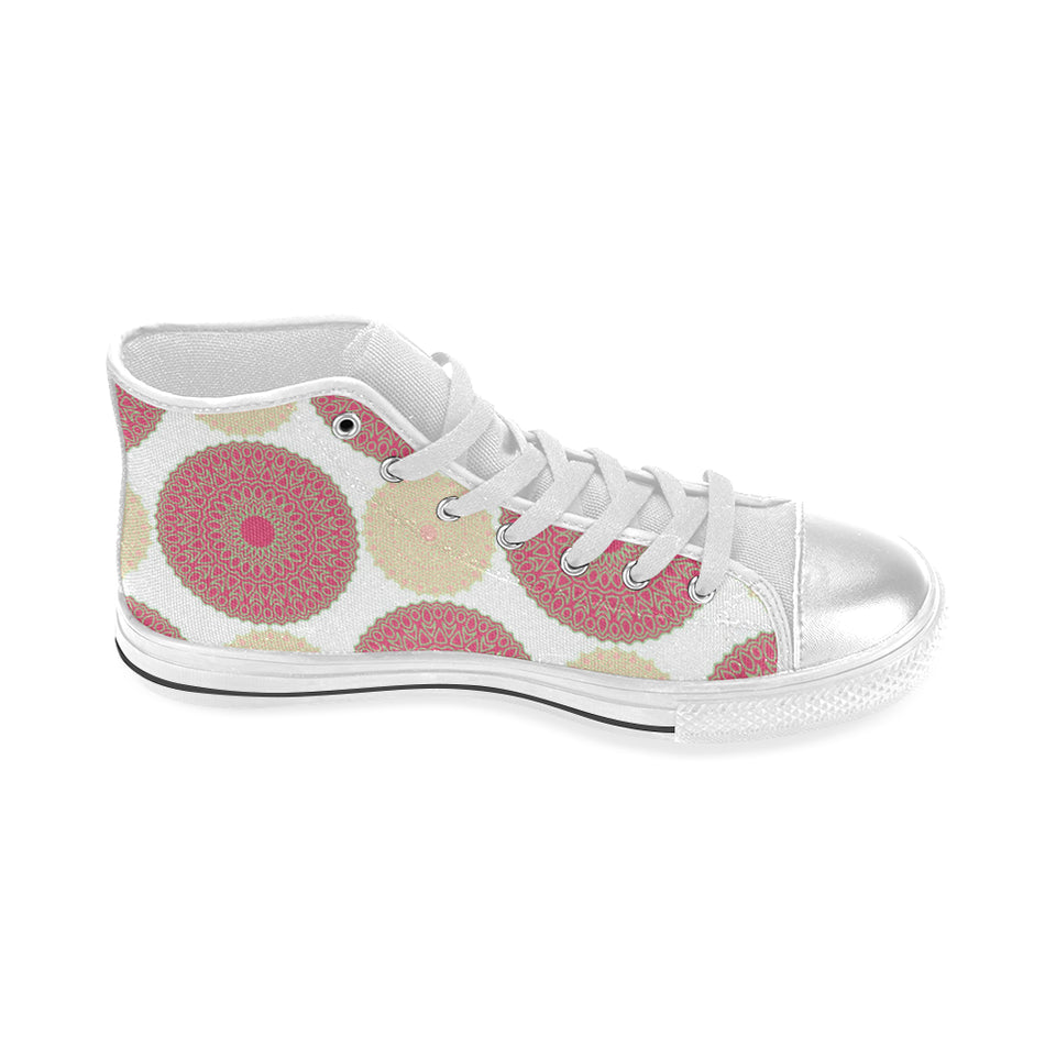 Circle indian pattern Women's High Top Canvas Shoes White