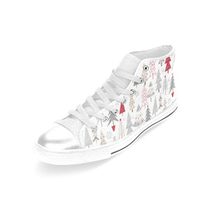 Cute Christmas tree pattern Women's High Top Canvas Shoes White