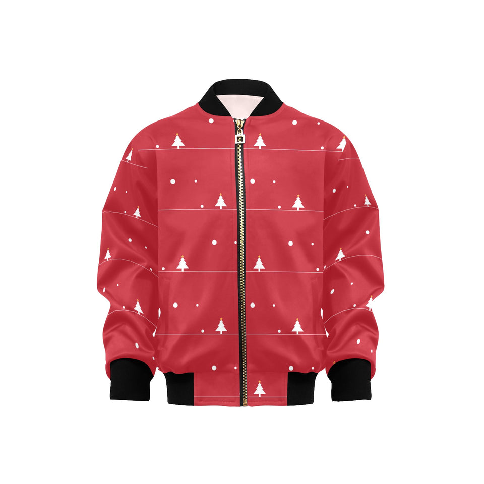 Christmas tree star snow red background Kids' Boys' Girls' Bomber Jacket