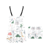 Cute cartoon dinosaurs tree pattern Chest Sexy Pleated Two Piece Swim Dress