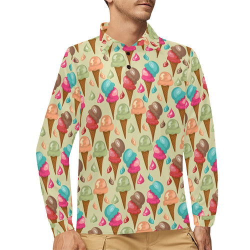 Colorful ice cream pattern Men's Long Sleeve Polo Shirt
