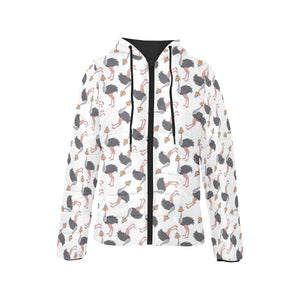 Ostrich Pattern Print Design 02 Women's Padded Hooded Jacket