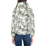 Monkey sloth lemur palm trees pattern Women's Padded Hooded Jacket