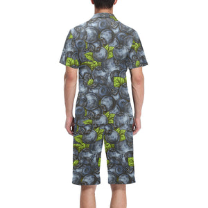 blueberry pattern Men's V-Neck Short Pajama Set