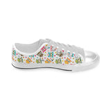 Color cute owl pattern Men's Low Top Canvas Shoes White