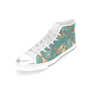 cute brown sea otters ornamental seaweed corals gr Women's High Top Canvas Shoes White