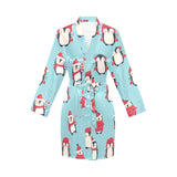 Cute penguin christmas design pattern Women's Long Sleeve Belted Night Robe