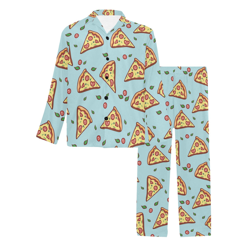 Hand drawn pizza blue background Men's Long Pajama Set