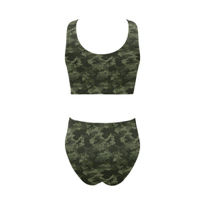 Digital Green camouflage pattern Chest Bowknot High Waisted Bikini Swimsuit