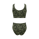 Digital Green camouflage pattern Chest Bowknot High Waisted Bikini Swimsuit