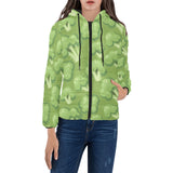 Broccoli pattern green background Women's Padded Hooded Jacket
