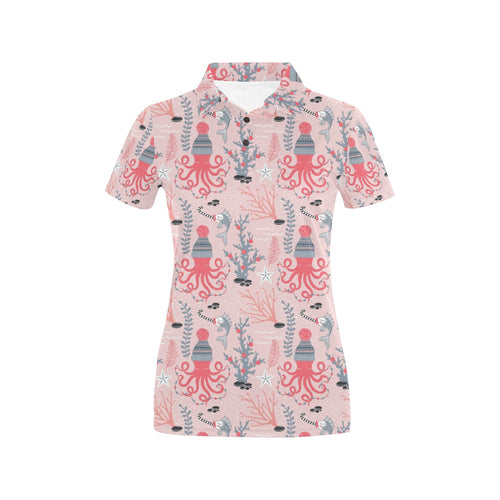Octopus winter hat garland Fish candy Seaweed Cora Women's All Over Print Polo Shirt