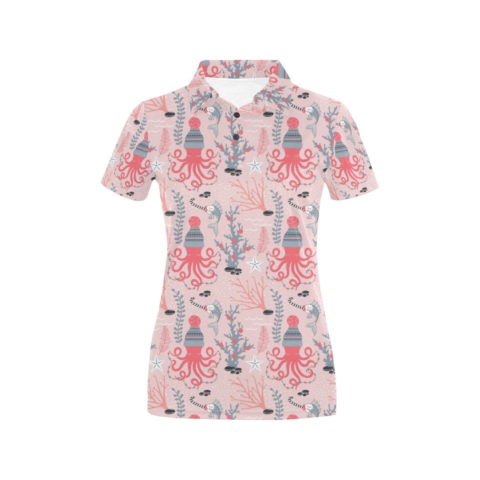 Octopus winter hat garland Fish candy Seaweed Cora Women's All Over Print Polo Shirt