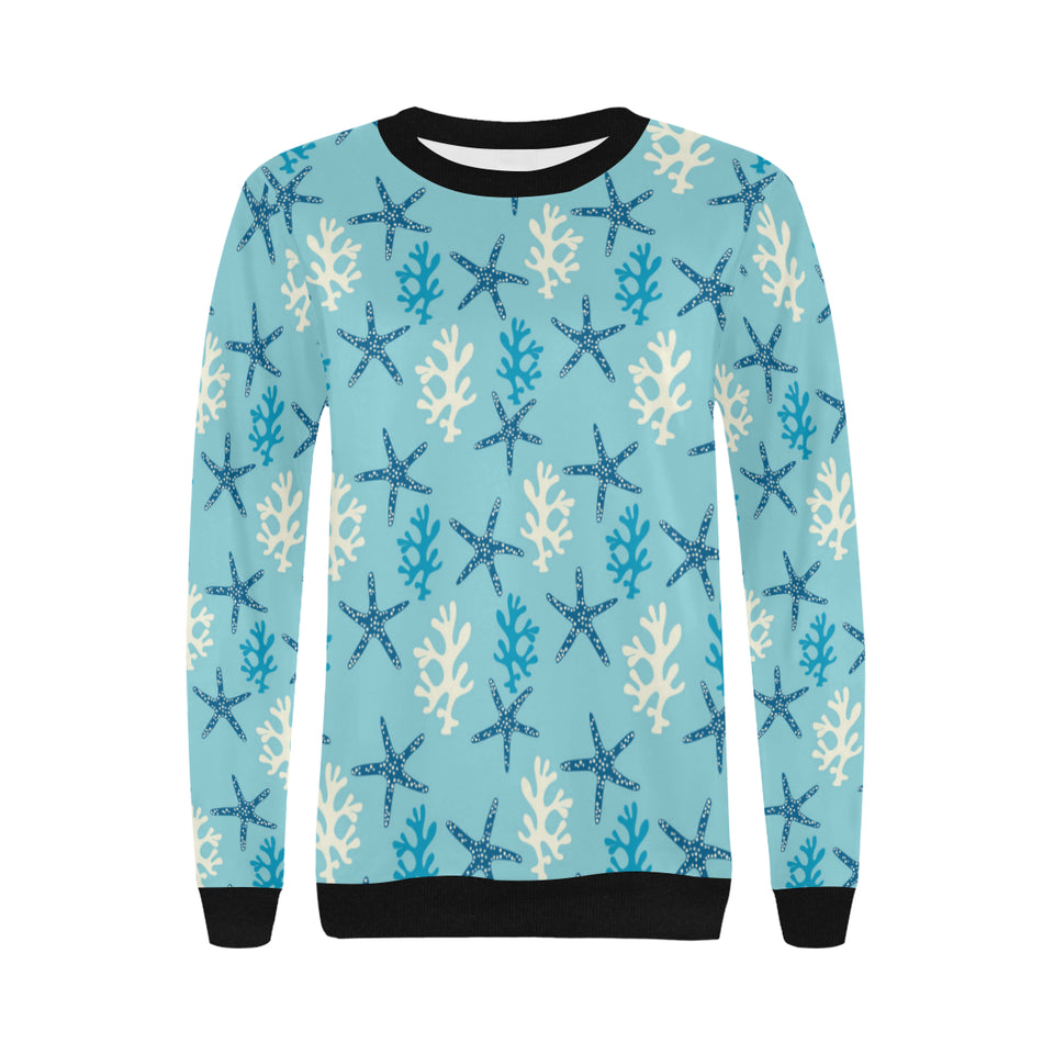 Blue starfish coral reef pattern Women's Crew Neck Sweatshirt
