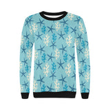 Blue starfish coral reef pattern Women's Crew Neck Sweatshirt