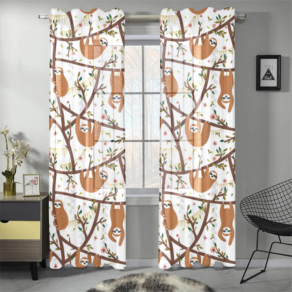 Sloths hanging on the tree pattern Gauze Curtain