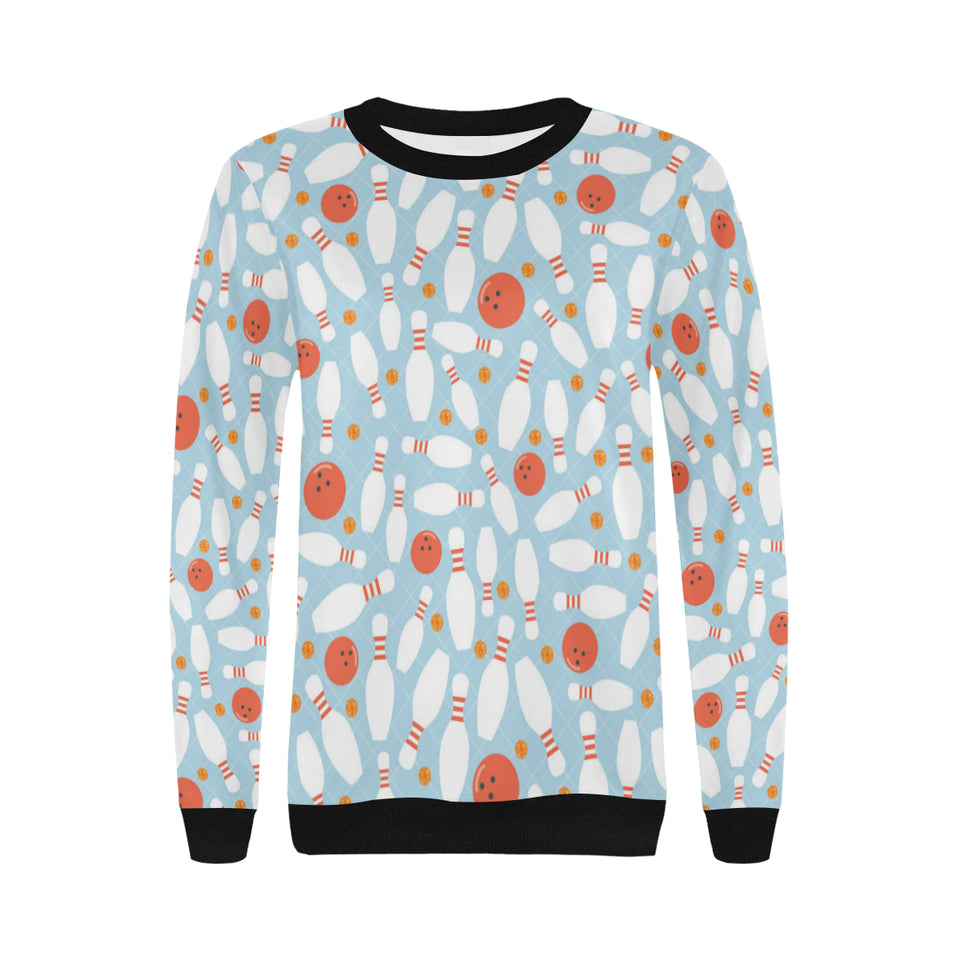 Bowling ball bowling pins blue blackground Women's Crew Neck Sweatshirt