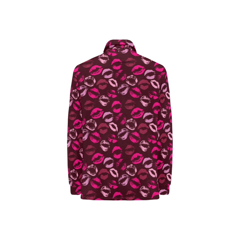Lips Pattern Print Design 03 Women's Long Sleeve Polo Shirt