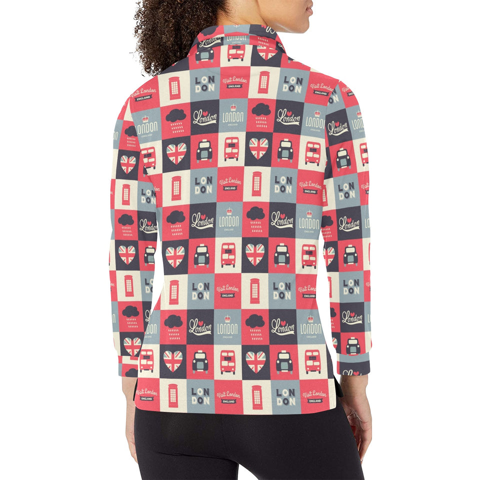 British Pattern Print Design 05 Women's Long Sleeve Polo Shirt