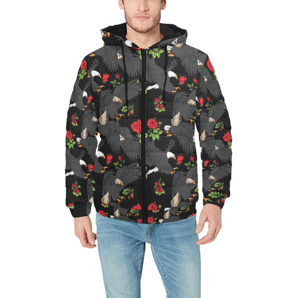 Eagle Pattern Print Design 04 Men's Padded Hooded Jacket