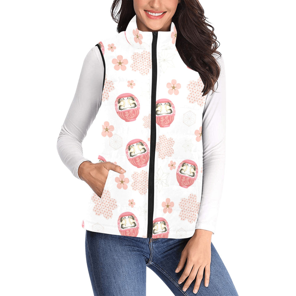 Daruma japanese wooden doll cherry blossom flower Women's Padded Vest