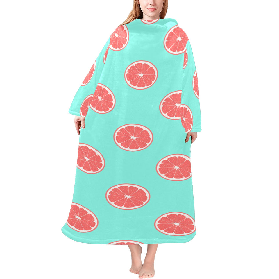 Grapefruit green background Blanket Robe with Sleeves