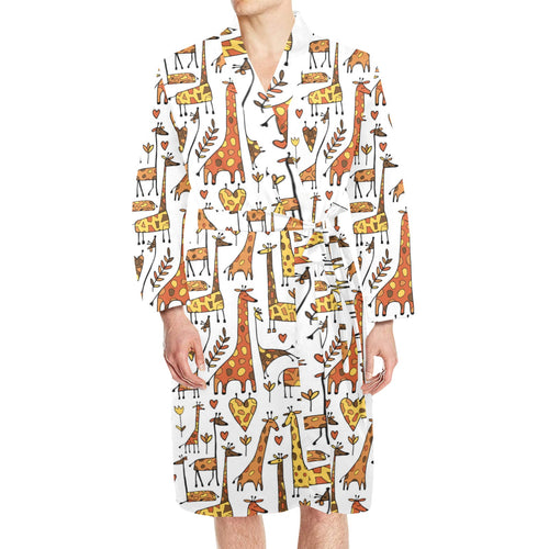 Giraffe Pattern Print Design 04 Men's Long Sleeve Belted Night Robe
