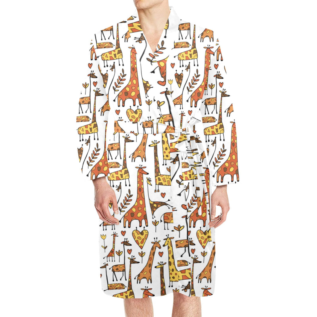 Giraffe Pattern Print Design 04 Men's Long Sleeve Belted Night Robe