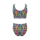 Skate Board Pattern Print Design 02 Chest Bowknot High Waisted Bikini Swimsuit