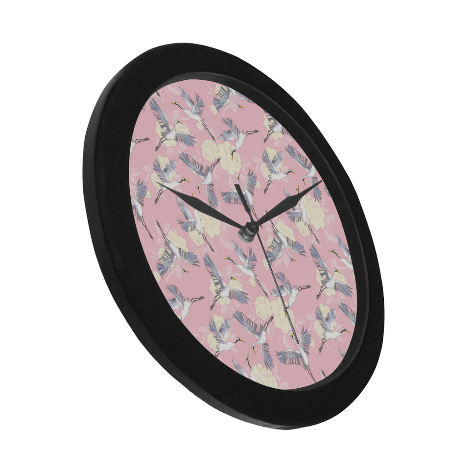 Japanese crane rose pattern Elegant Black Wall Clock