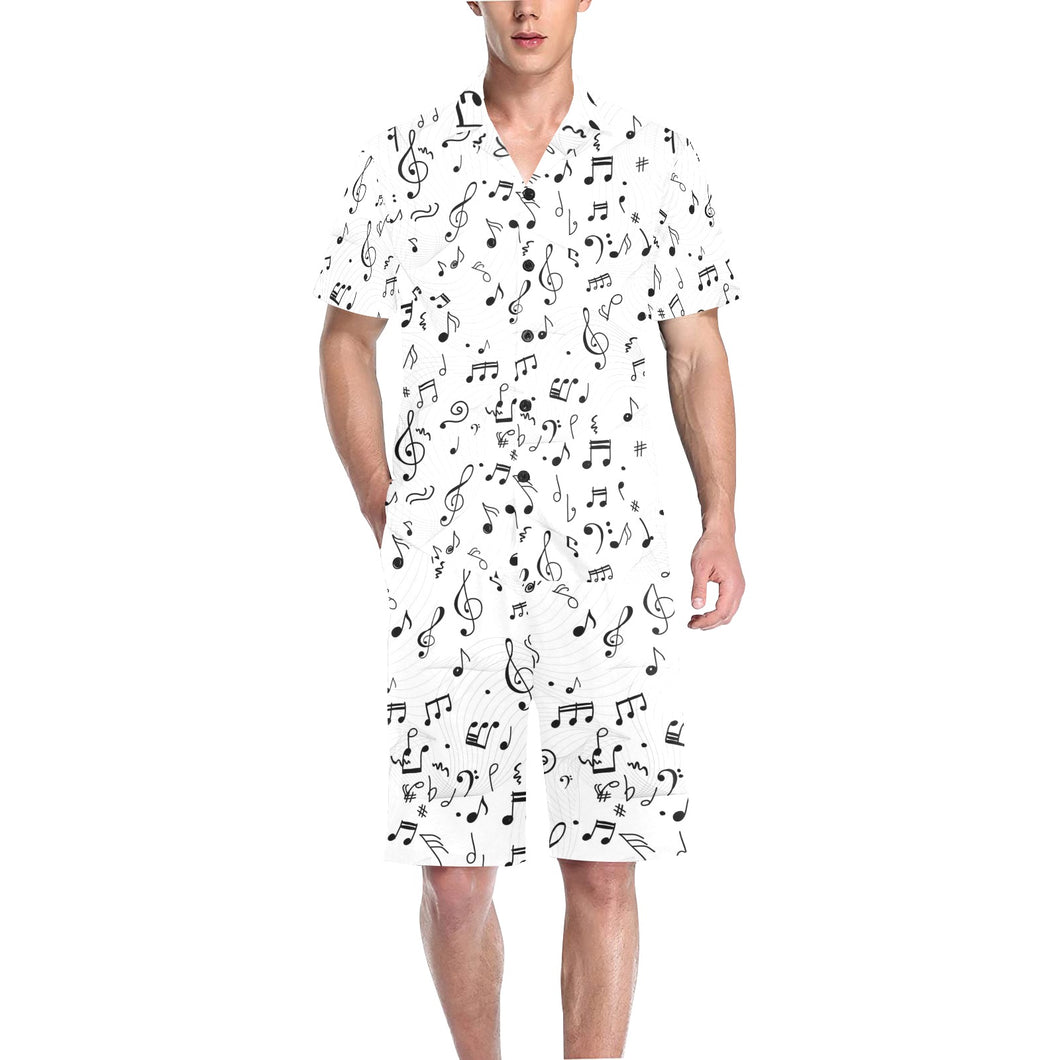 Music Notes Pattern Print Design 04 Men's V-Neck Short Pajama Set
