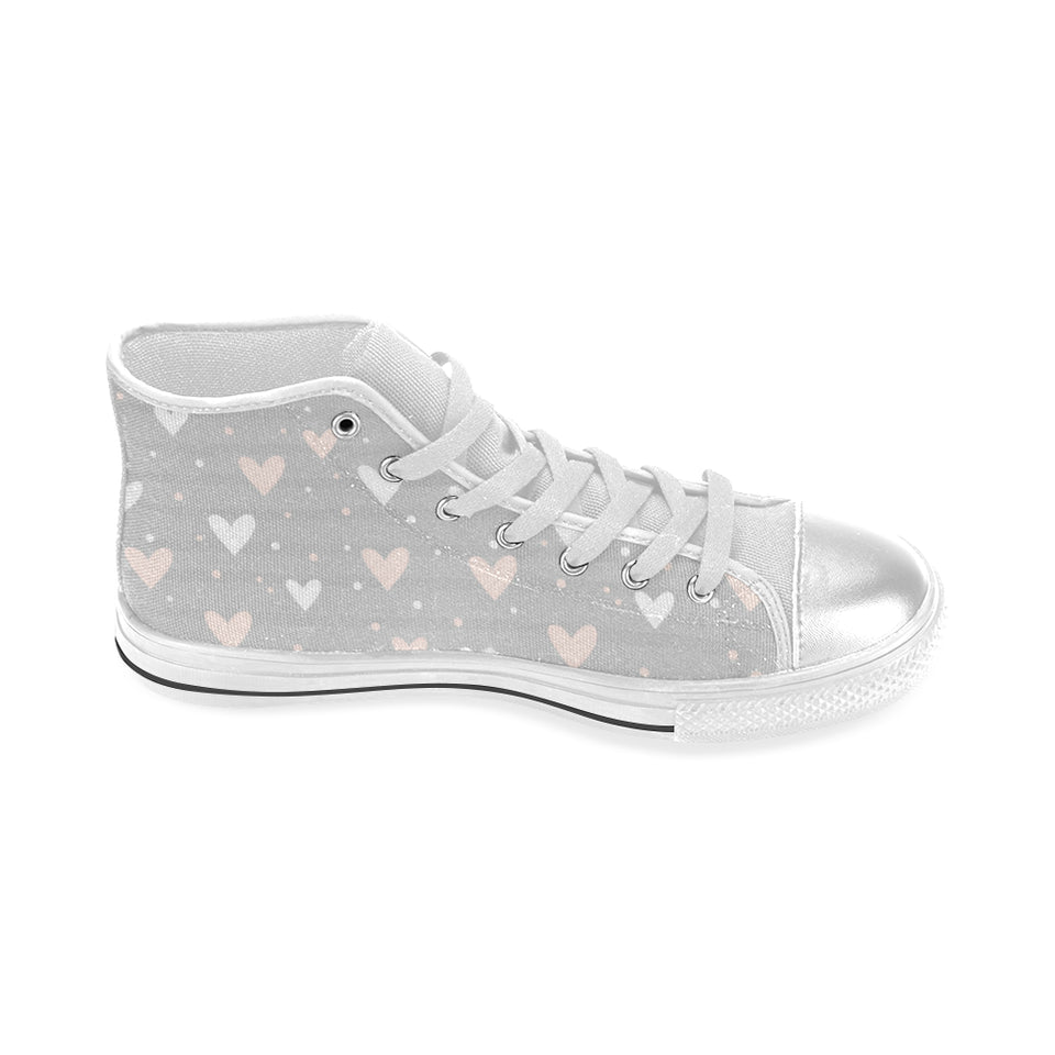 Heart pattern gray background Women's High Top Canvas Shoes White