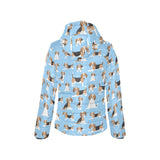 Beagle dog blue background pattern Women's Padded Hooded Jacket