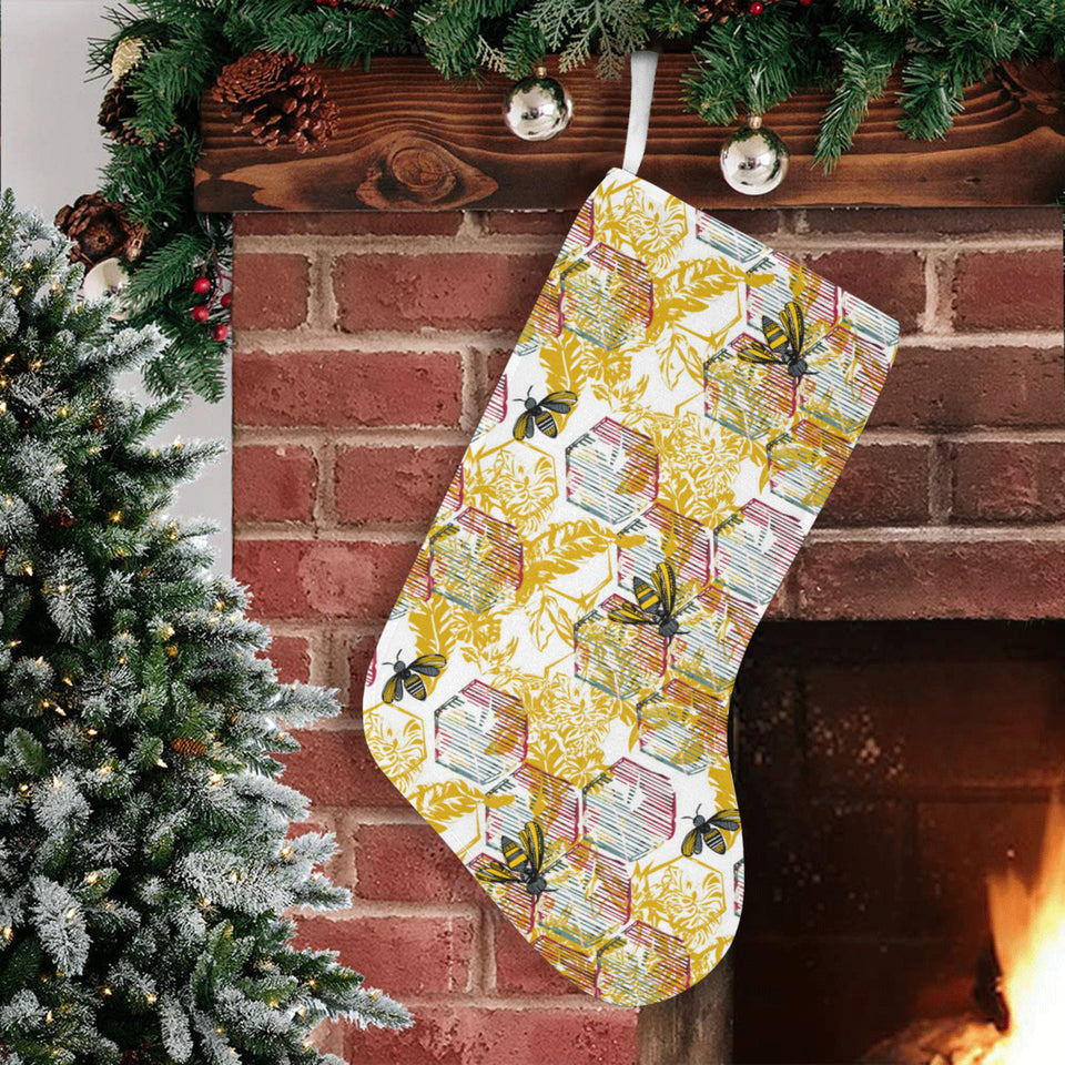 Cool Bee honeycomb leaves pattern Christmas Stocking