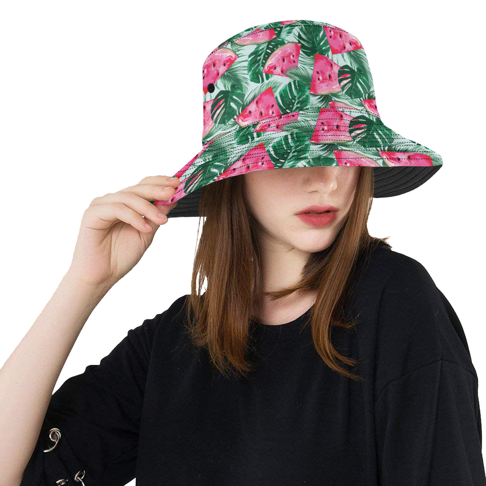 Watermelons tropical palm leaves pattern Unisex Bucket Hat