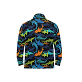 Colorful shark Men's Long Sleeve Polo Shirt