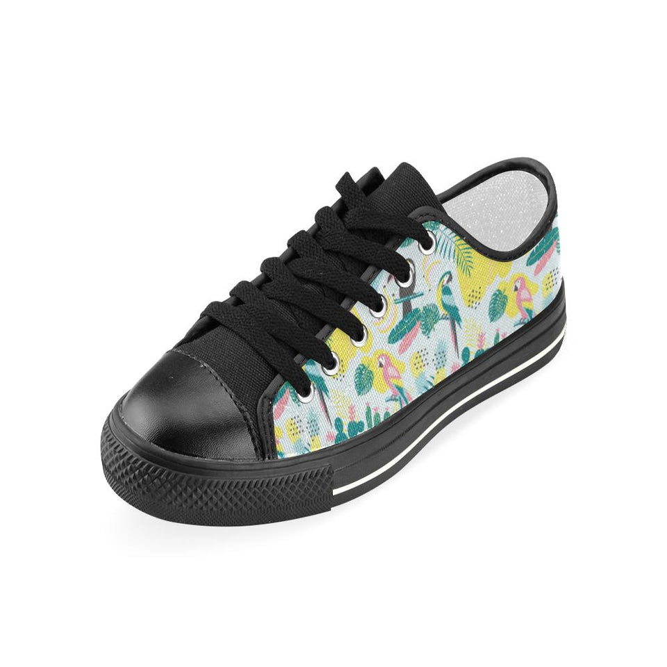Cute parrot toucan flamingo cactus exotic leaves p Kids' Boys' Girls' Low Top Canvas Shoes Black