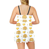 Pancake Pattern Print Design 03 Chest Sexy Pleated Two Piece Swim Dress