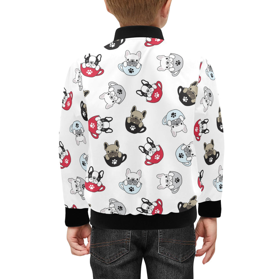 French bulldog cup paw pattern Kids' Boys' Girls' Bomber Jacket