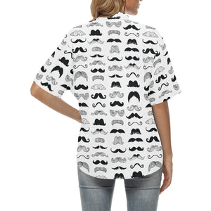 Mustache Beard Pattern Print Design 04 Women's All Over Print Hawaiian Shirt