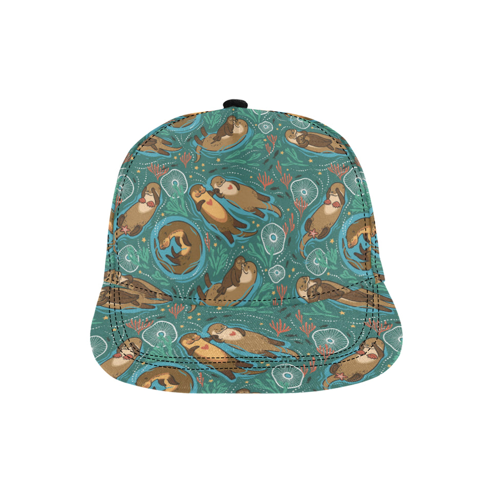 cute brown sea otters ornamental seaweed corals gr All Over Print Snapback Cap