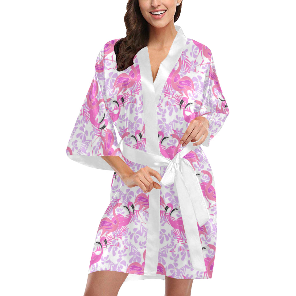 Pink flamingo flower pattern Women's Short Kimono Robe