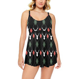 Deer Christmas new year pattern argyle Chest Sexy Pleated Two Piece Swim Dress