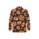 Pumpkin flowers spiderweb Halloween theme Men's Long Sleeve Polo Shirt