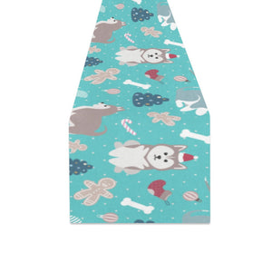 Christmas cute siberian husky puppie pattern Table Runner