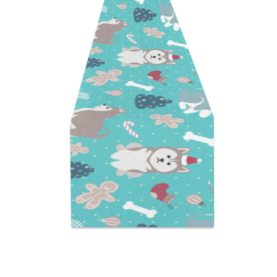 Christmas cute siberian husky puppie pattern Table Runner