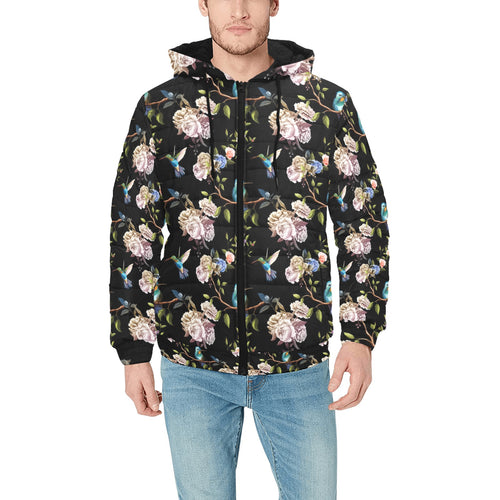 Hummingbird Pattern Print Design 03 Men's Padded Hooded Jacket